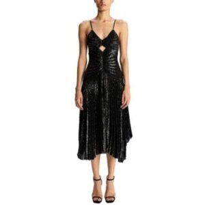 NWT A.L.C Lou Black Sequined Keyhole Midi Cocktail Dress